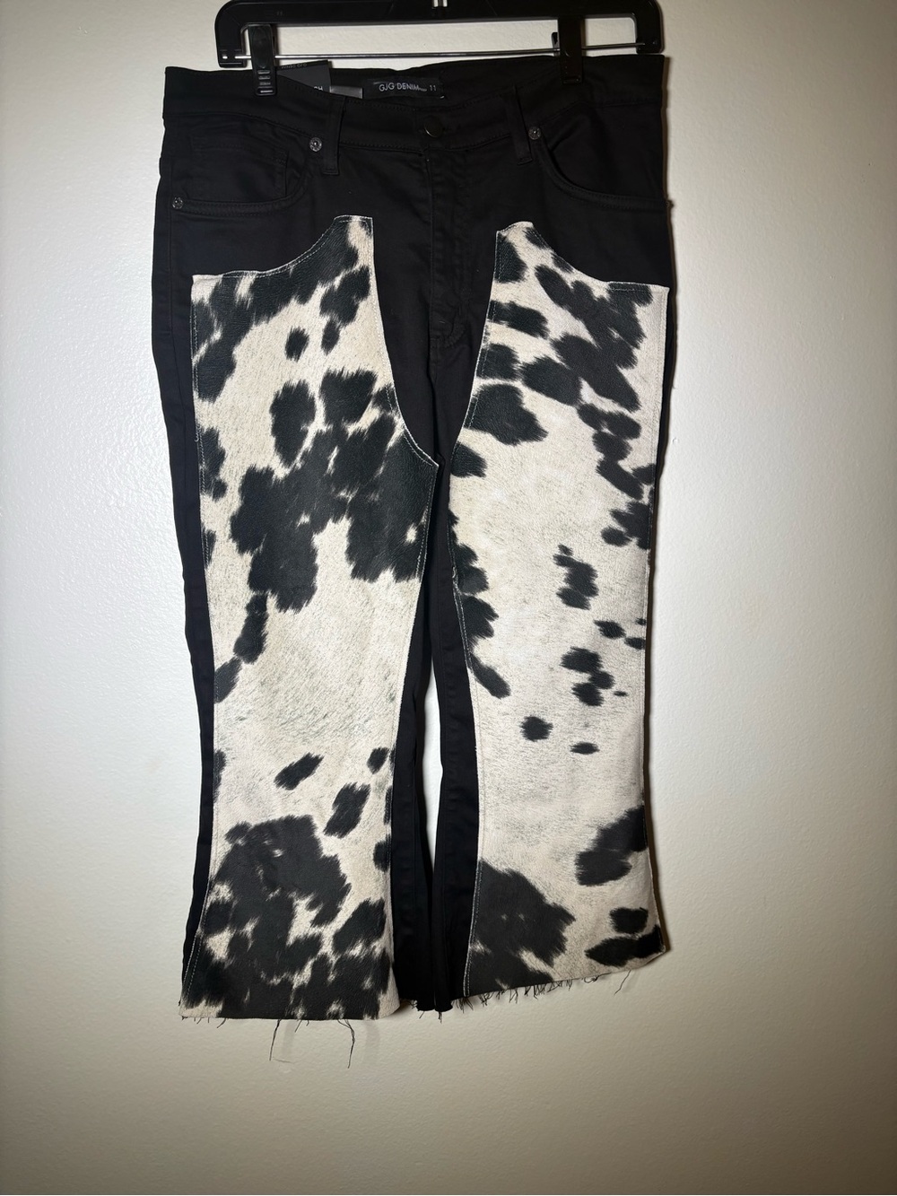 GJG Denim Y2K Cow Print Jorts Size 11 Super Stretch Western Festival Made USA - Picture 9 of 12
